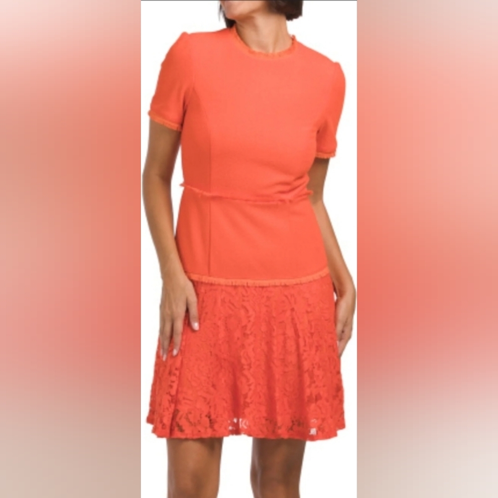 Maison Tara Bright Orange Lace Dress Size 16